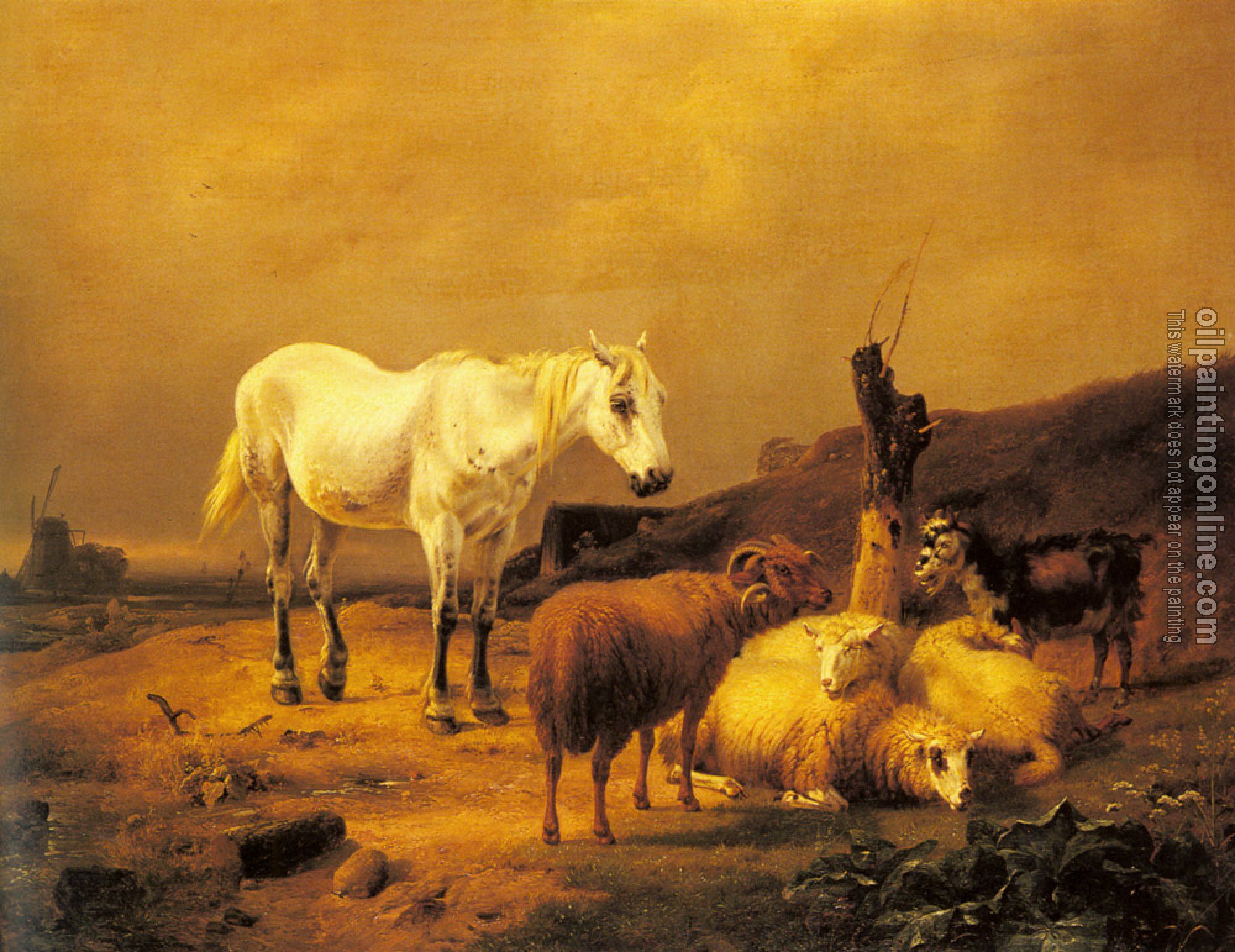 Verboeckhoven, Eugene Joseph - A Horse, Sheep and a Goat in a Landscape